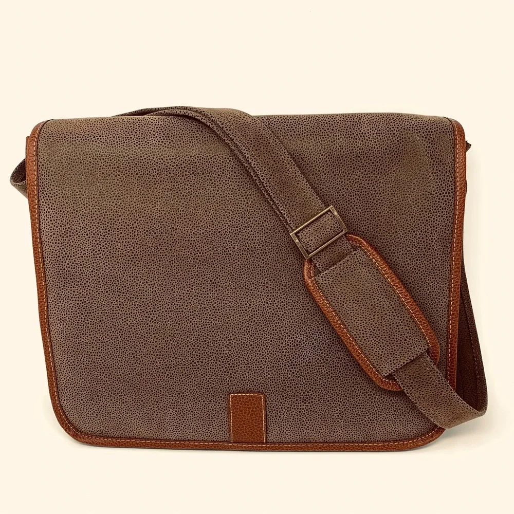 Grey Brown Pebbled Messenger Bag Professional Laptop Satchel Adjustable Strap